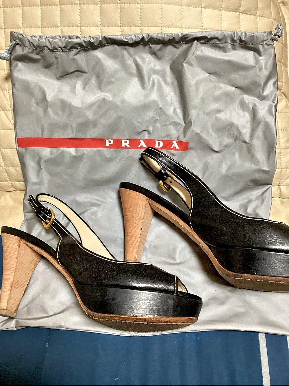 Prada Slingback Platform Heels Black EU 39 1/2 - Picture 2 of 5
